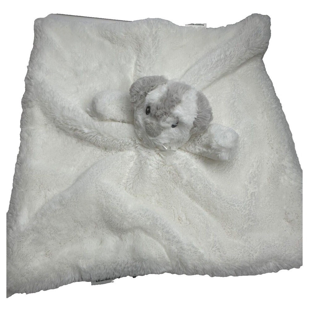 Blankets and Beyond Dog Security Blanket White Gray Puppy Soft Baby Lovey EUC